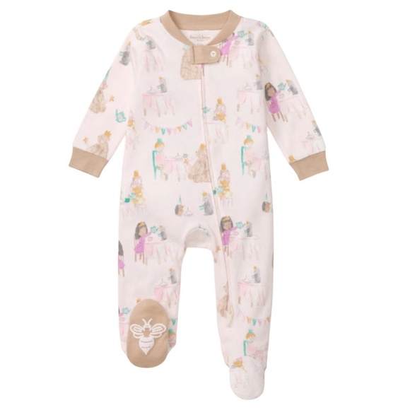 Burt's Bees Organic Sleep & Play Footie Romper TEA PARTY Girls 0-3 Month Newborn - Picture 1 of 7